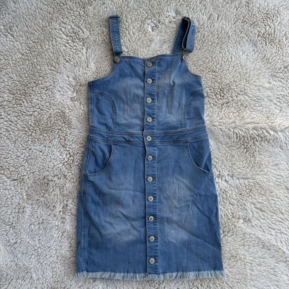 Wax Jeans Denim Overall Dress Button Front Knee Length Size Medium